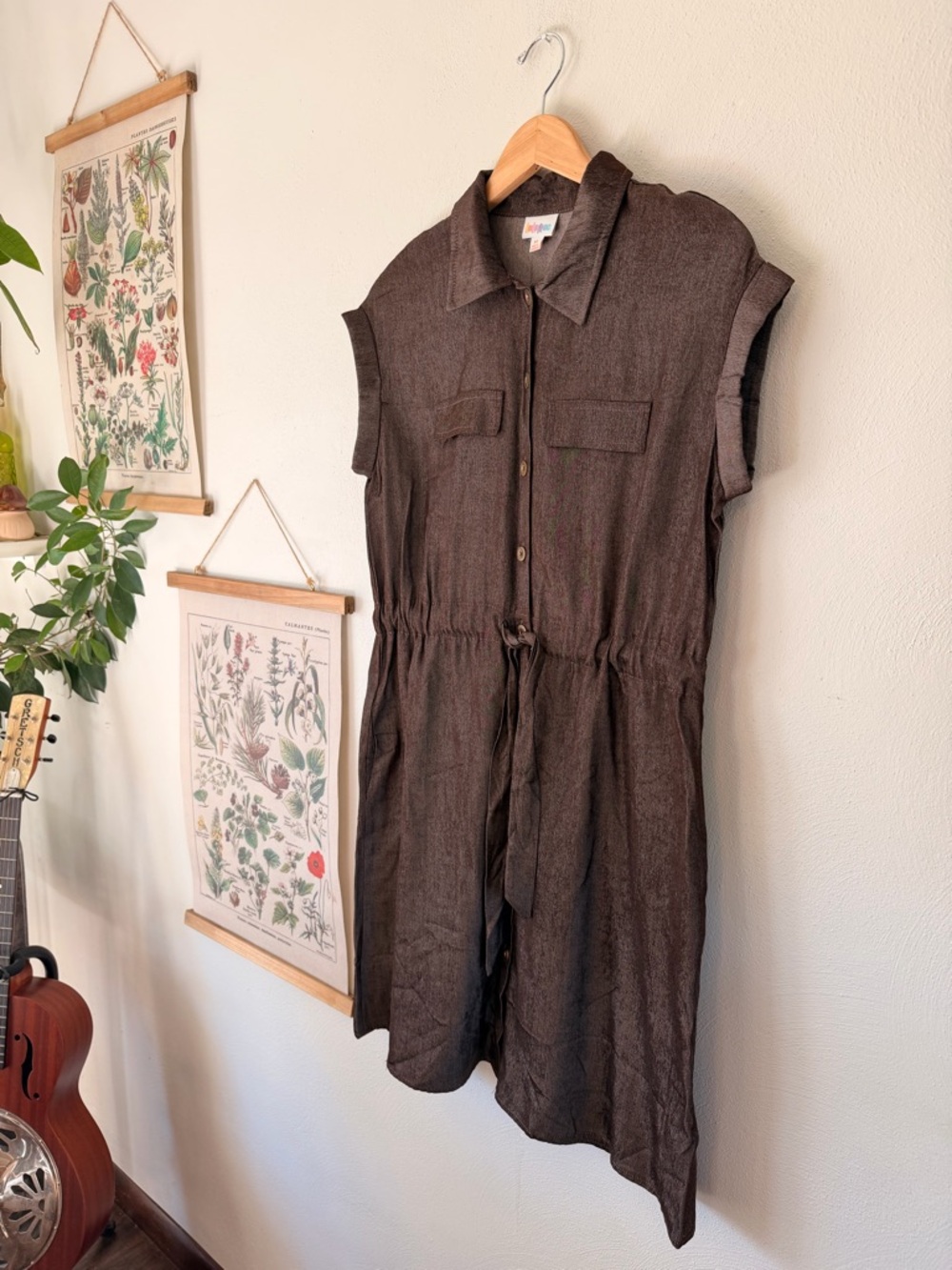 LuLaRoe - XSmall - Brown Button-Front Midi Dress with Drawstring